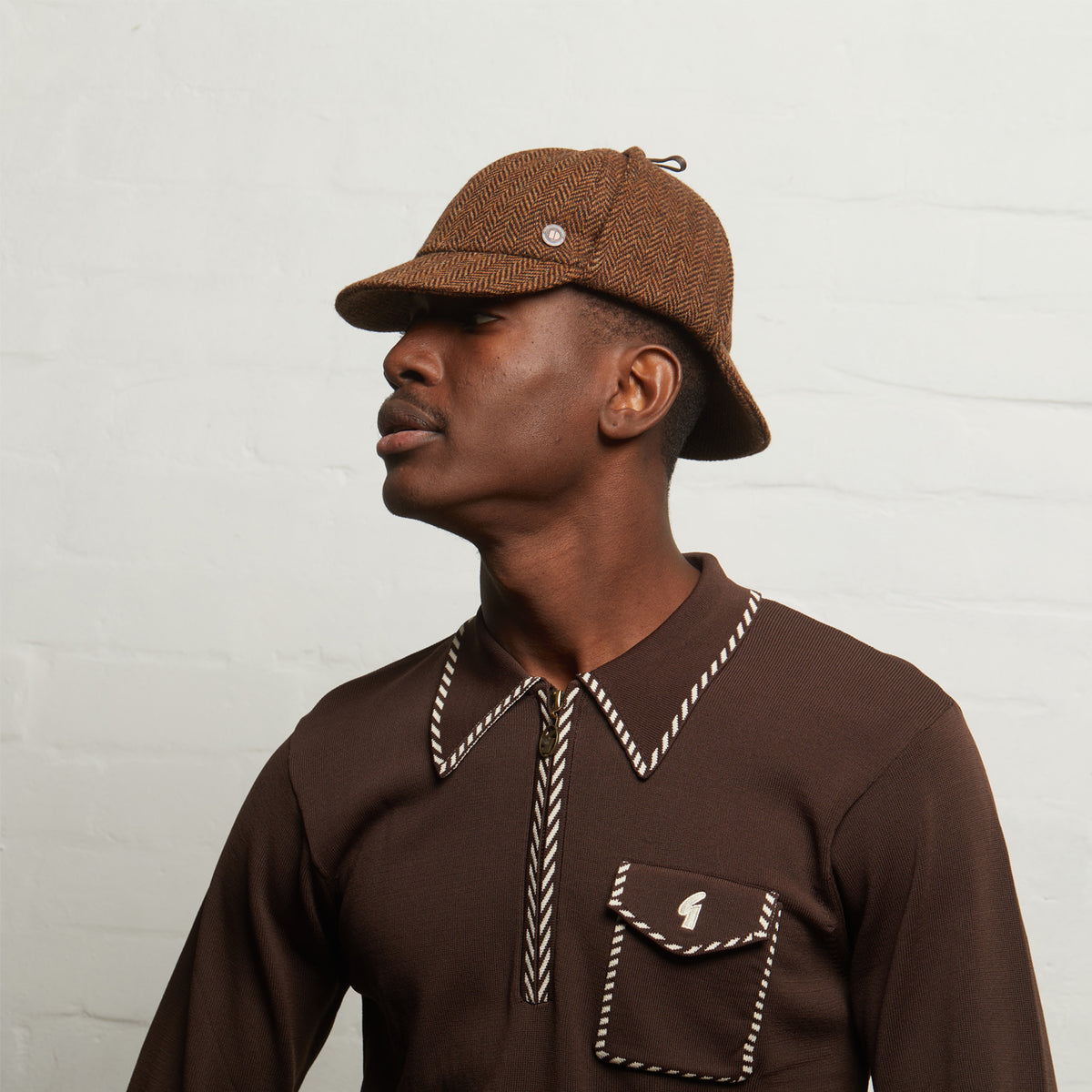 BLAKE Tweed wool Deerstalker, Made in Italy cap - Umber