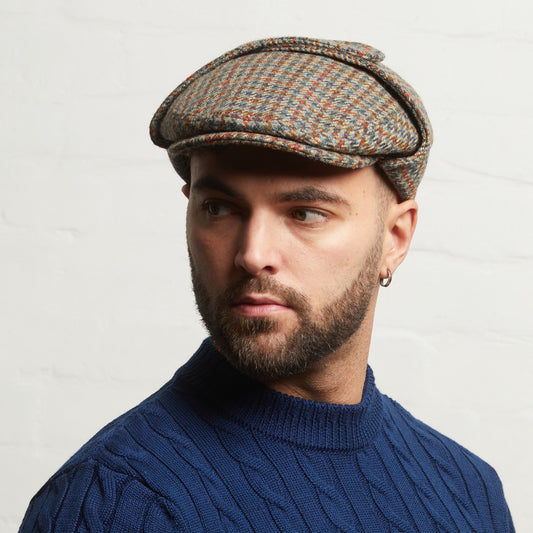 LOGAN tweed virgin wool cap with earflaps, Made in Italy cap - Forest