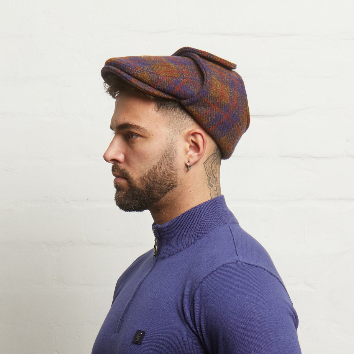 LOGAN tweed virgin wool cap with earflaps, Made in Italy cap - Forest