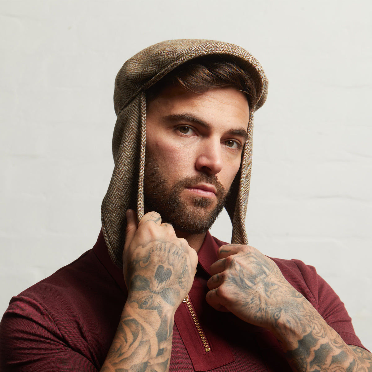 LOGAN tweed virgin wool cap with earflaps, Made in Italy cap - Heather
