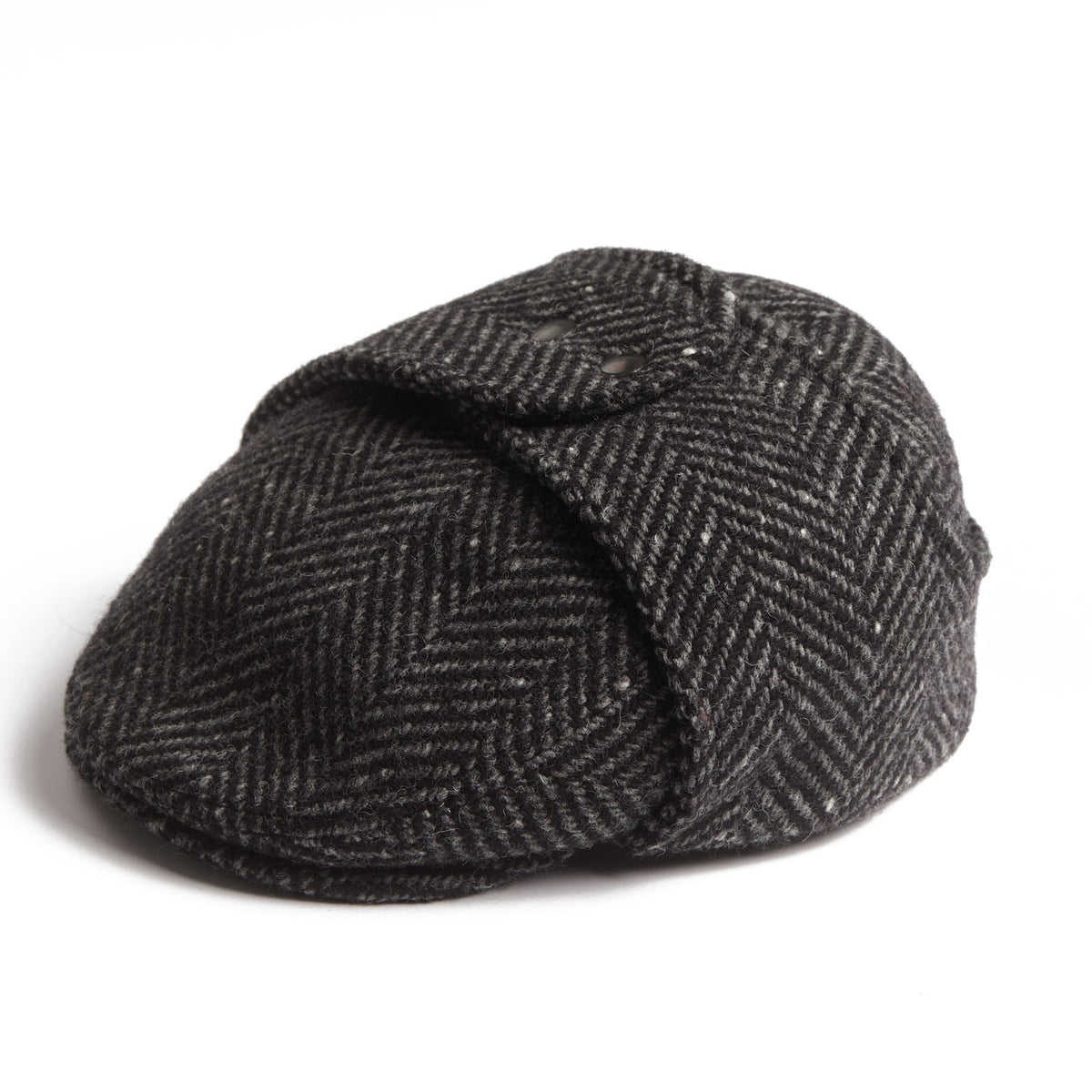 LOGAN tweed virgin wool cap with earflaps, Made in Italy cap - Charcoal