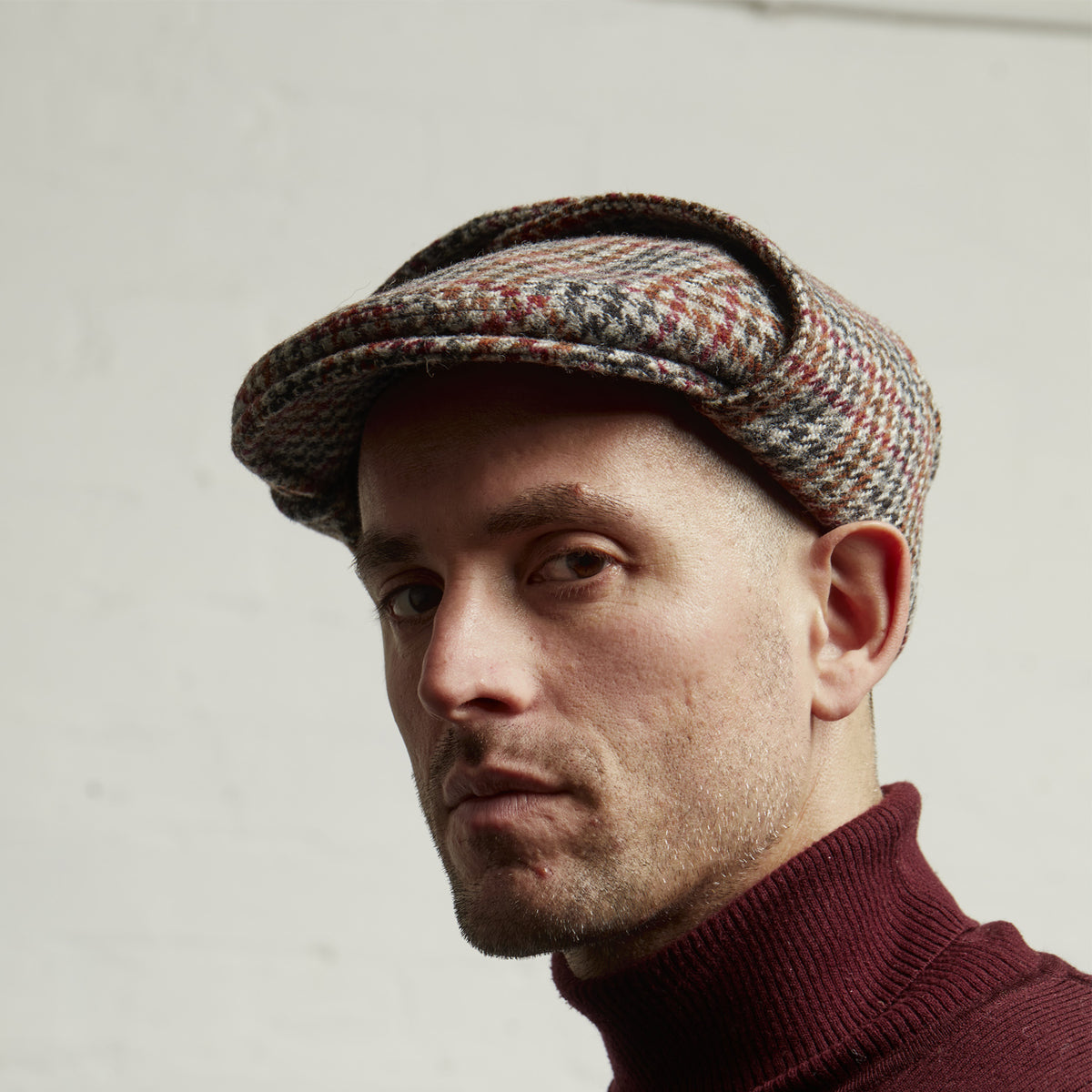 LOGAN tweed virgin wool cap with earflaps, Made in Italy cap - Saddle