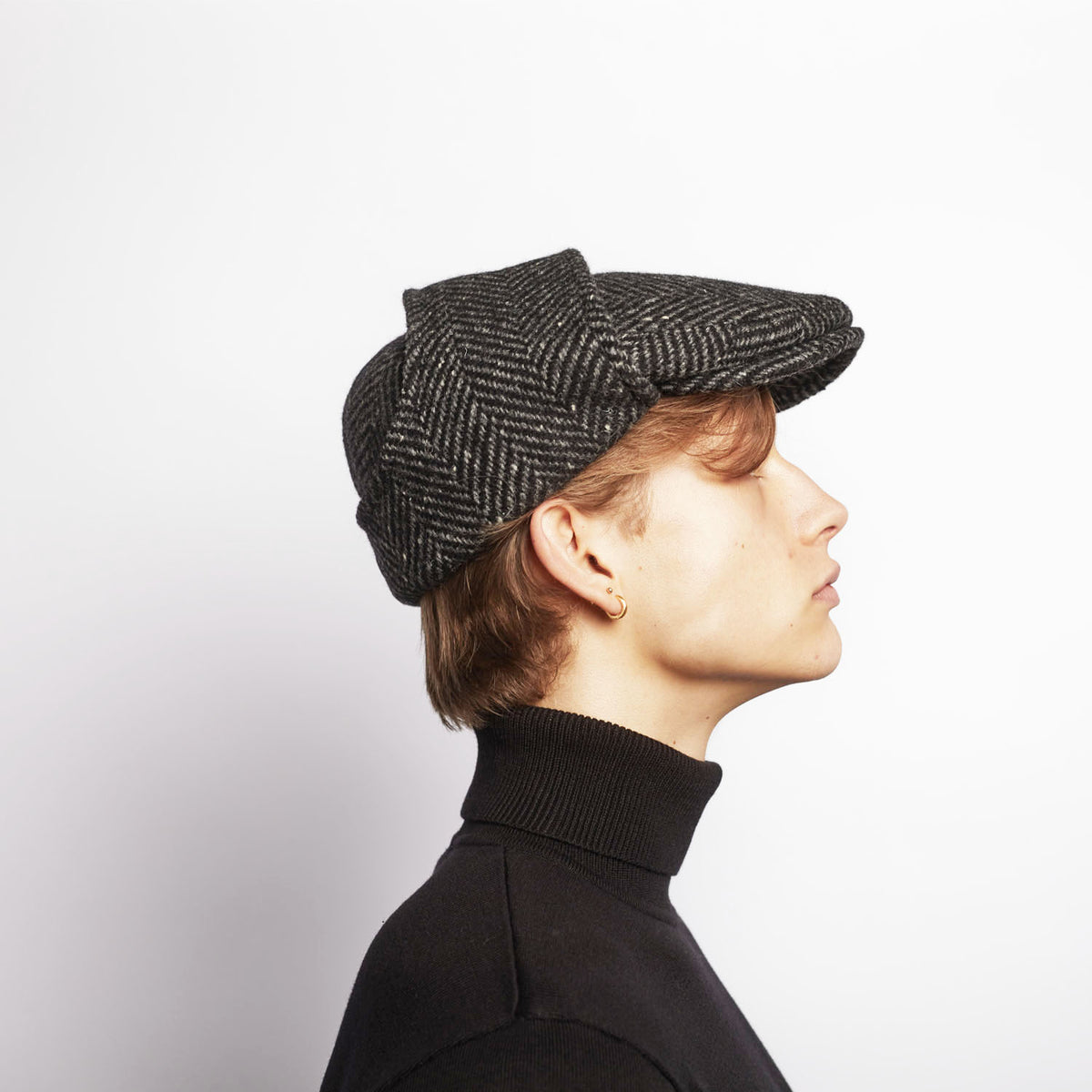LOGAN tweed virgin wool cap with earflaps, Made in Italy cap - Charcoal