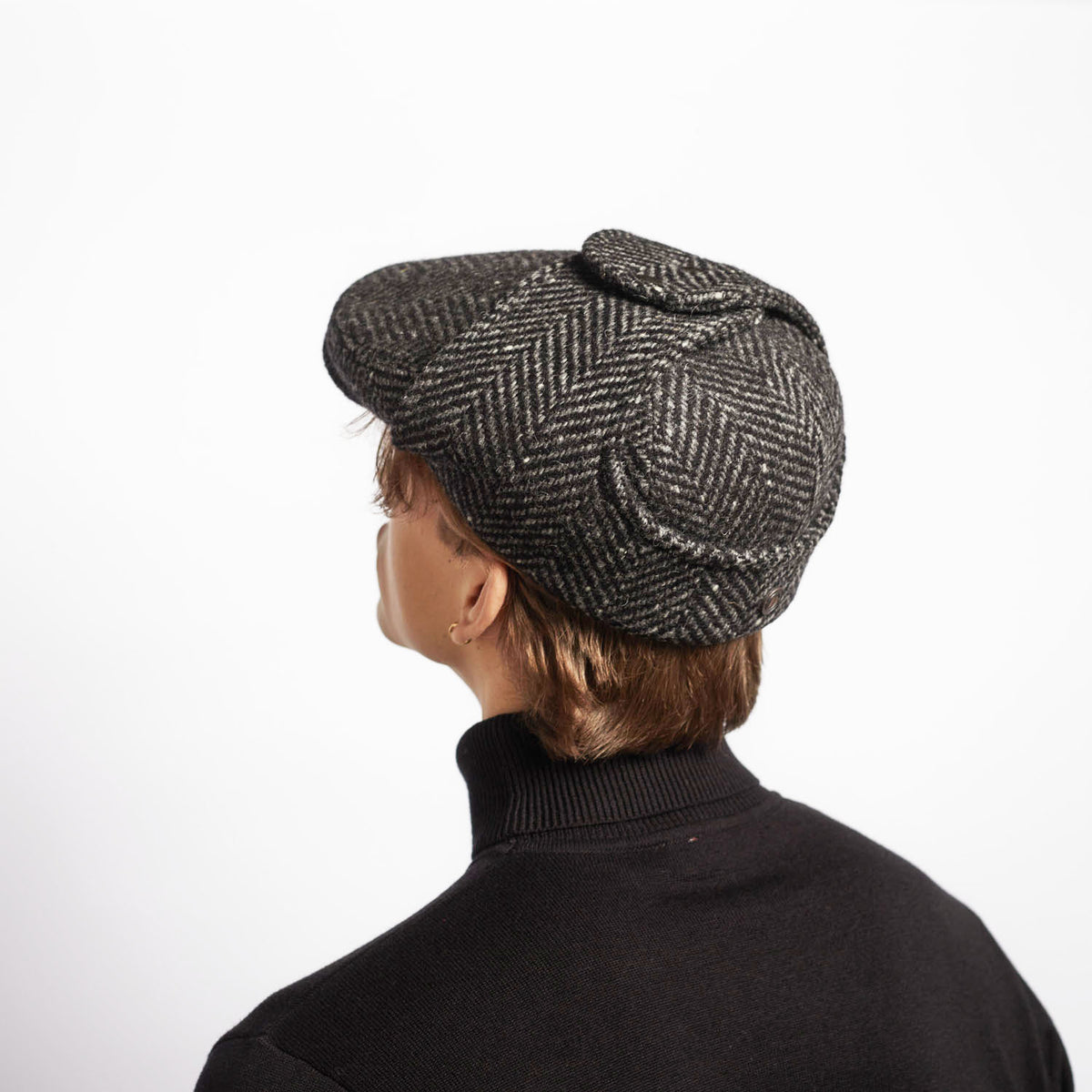 LOGAN tweed virgin wool cap with earflaps, Made in Italy cap - Charcoal