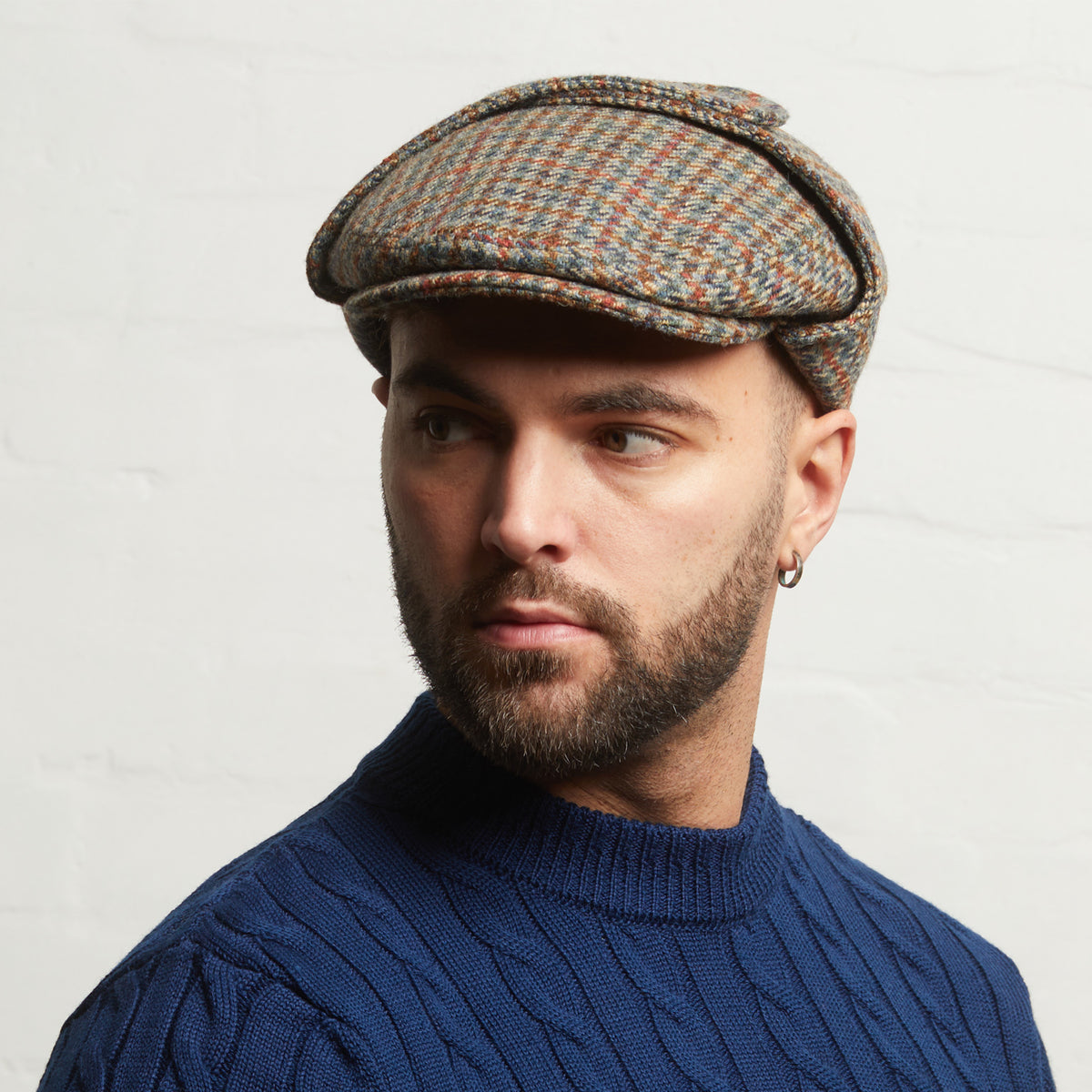LOGAN tweed virgin wool cap with earflaps, Made in Italy cap - Forest