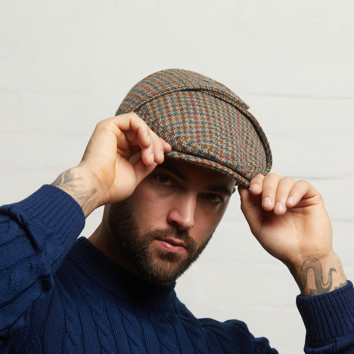 LOGAN tweed virgin wool cap with earflaps, Made in Italy cap - Forest