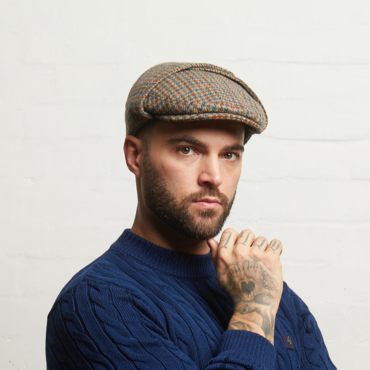 LOGAN tweed virgin wool cap with earflaps, Made in Italy cap - Heather