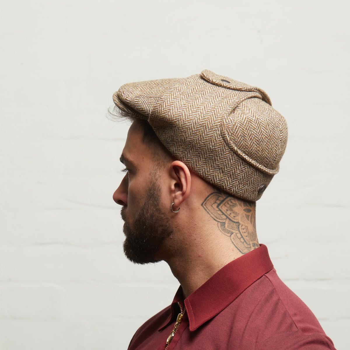 LOGAN tweed virgin wool cap with earflaps, Made in Italy cap - Heather