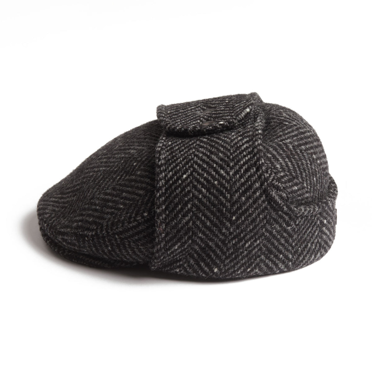 LOGAN tweed virgin wool cap with earflaps, Made in Italy cap - Charcoal