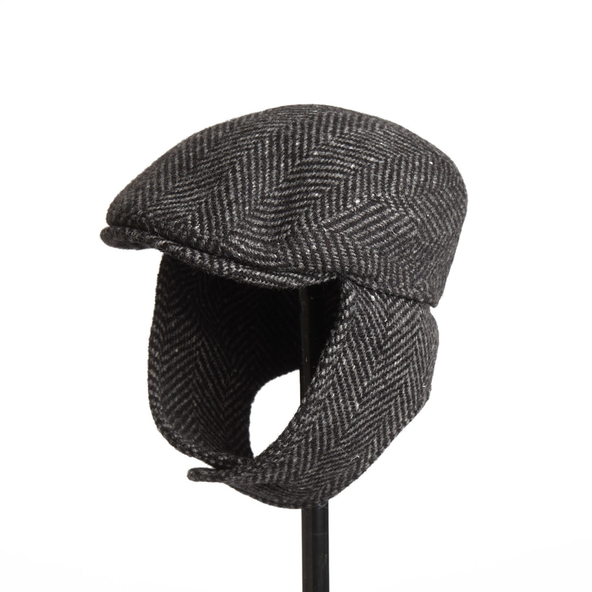 LOGAN tweed virgin wool cap with earflaps, Made in Italy cap - Charcoal