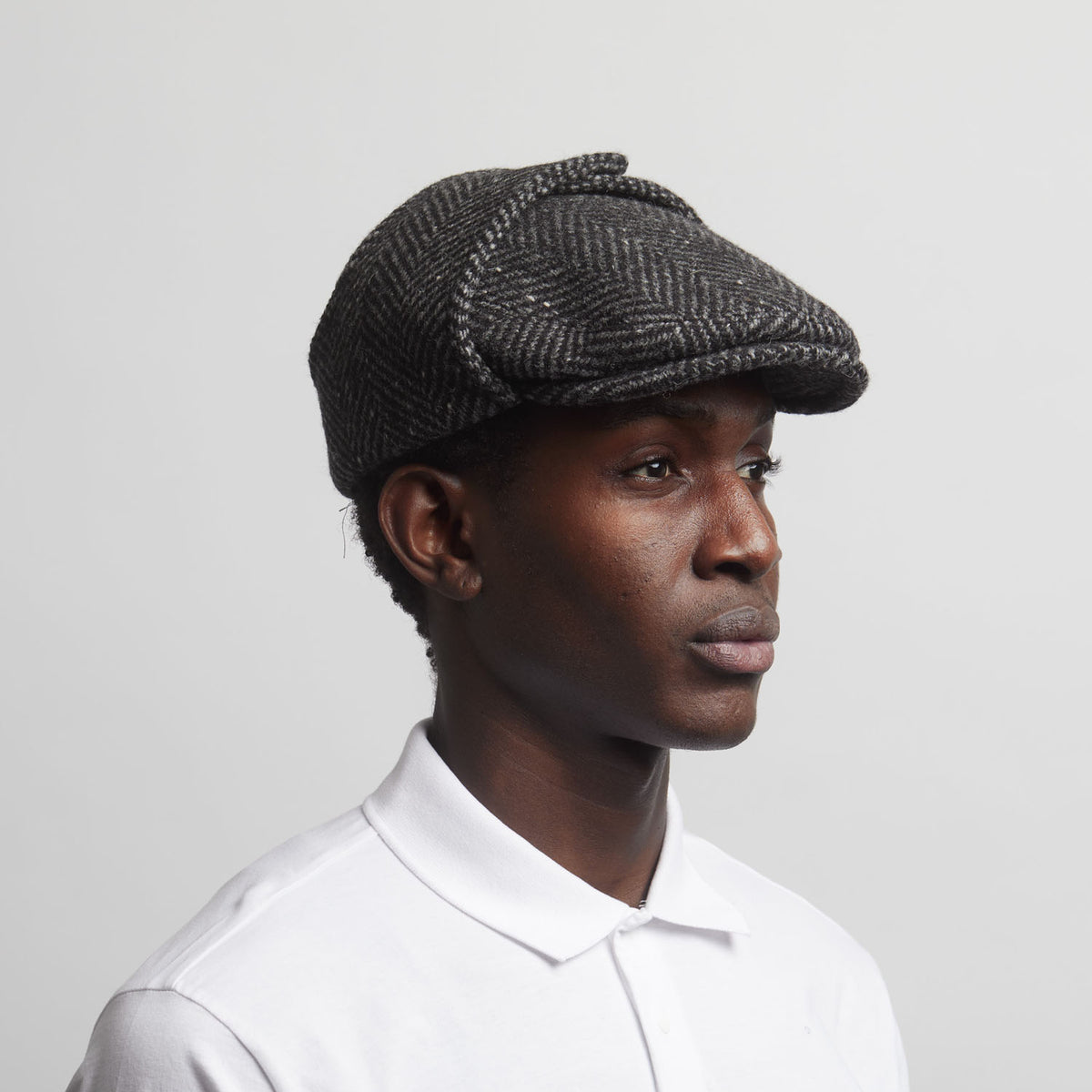 LOGAN tweed virgin wool cap with earflaps, Made in Italy cap - Charcoal