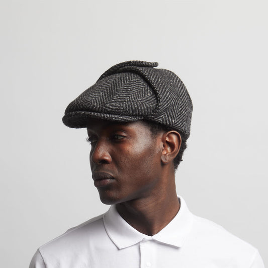 LOGAN tweed virgin wool cap with earflaps, Made in Italy cap - Charcoal