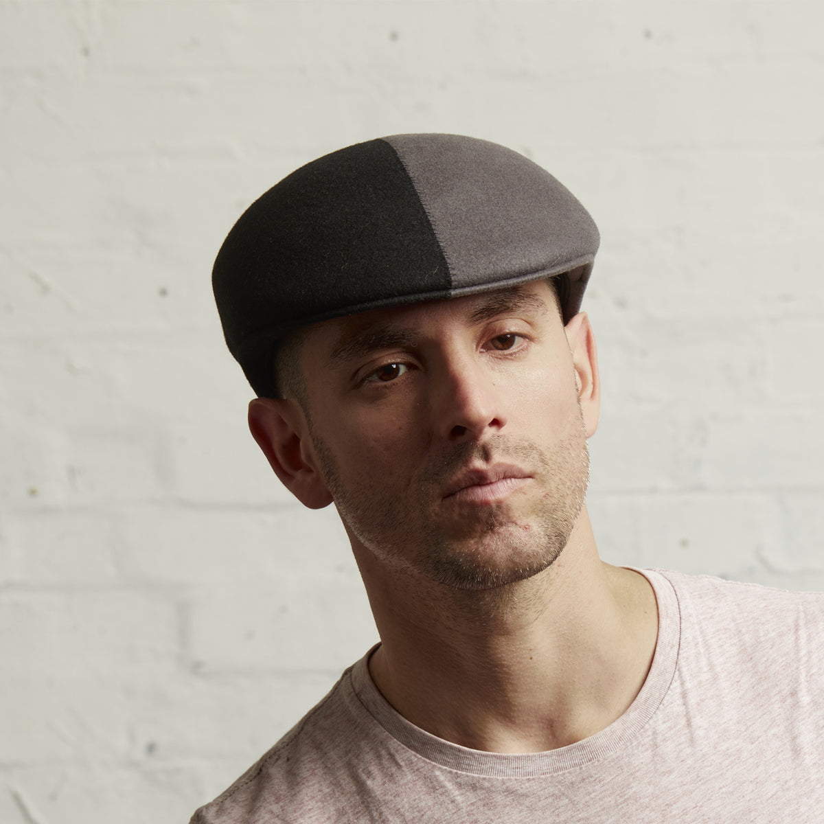Presley Two-Tone Blocked Felt Cap - Grey Black