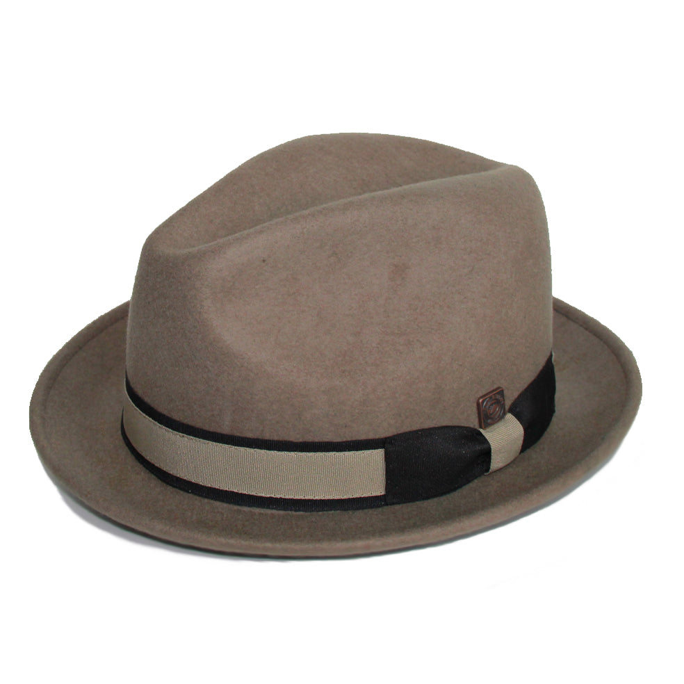 Robin wool felt two tone trilby fedora hat - Khaki
