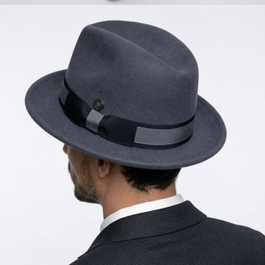 Robin wool felt two tone trilby fedora hat - Dk Grey