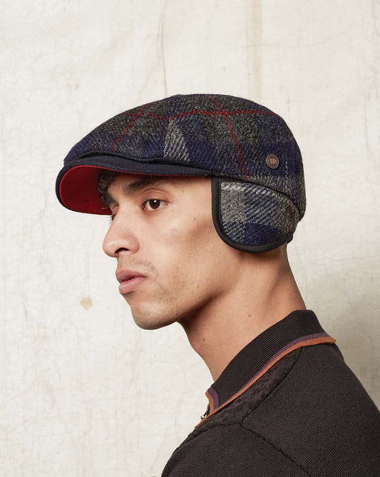 Aaron Harris Tweed wool cap with earflaps - Indigo